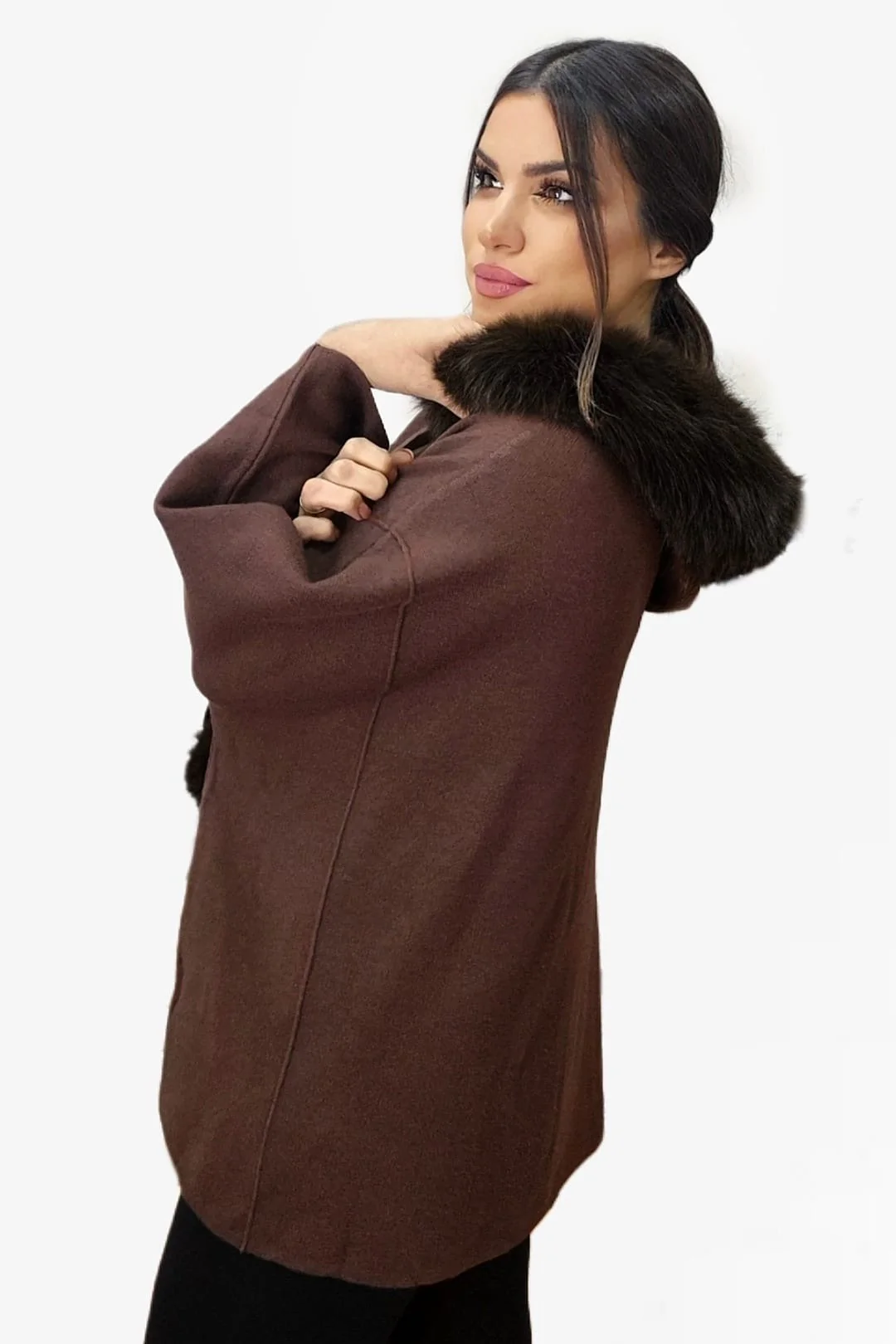 Chaqueta Capucha Pompón Marrón - Imagen 8