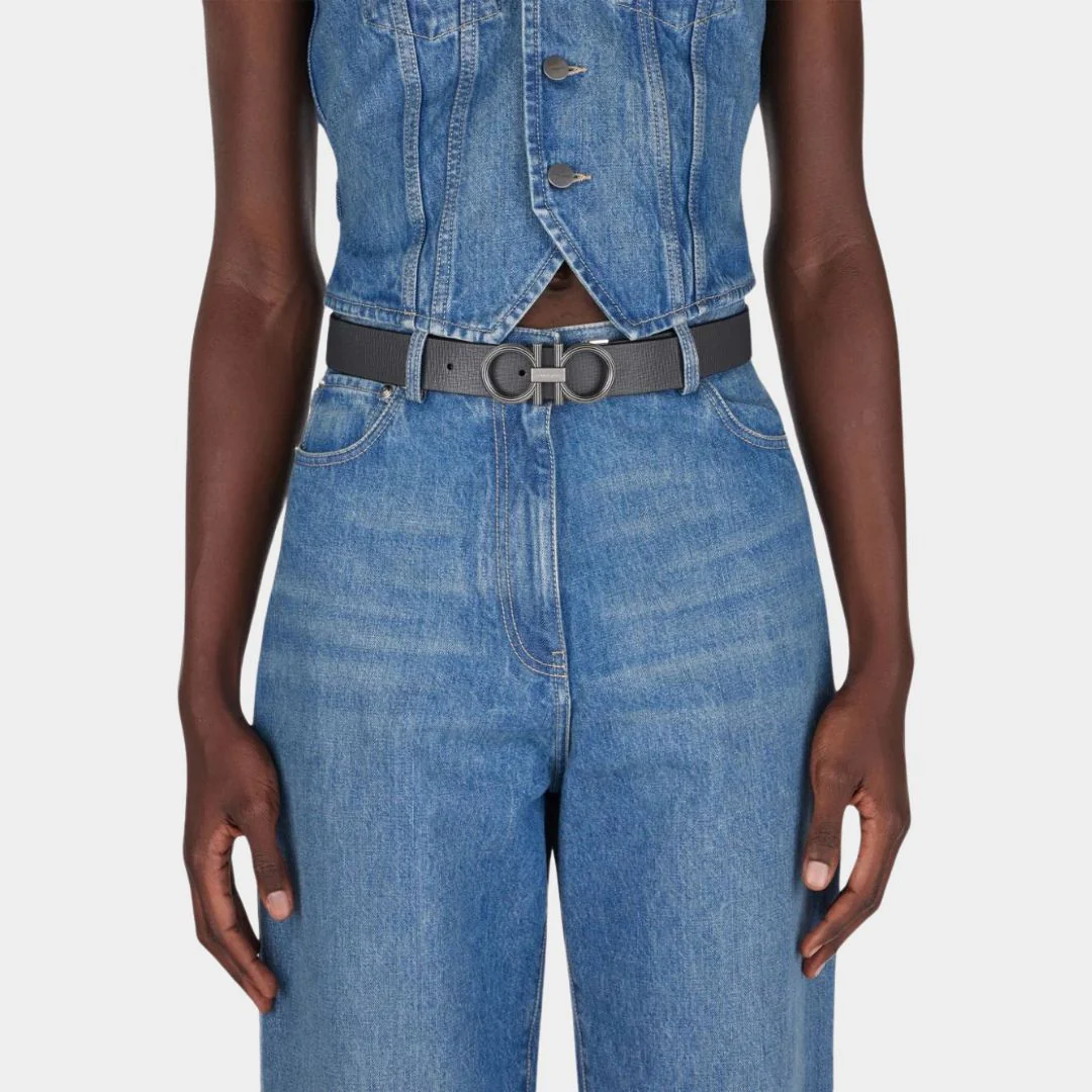 Cinturón Hebilla Gancini Gris en Cuero S.F. - Imagen 3