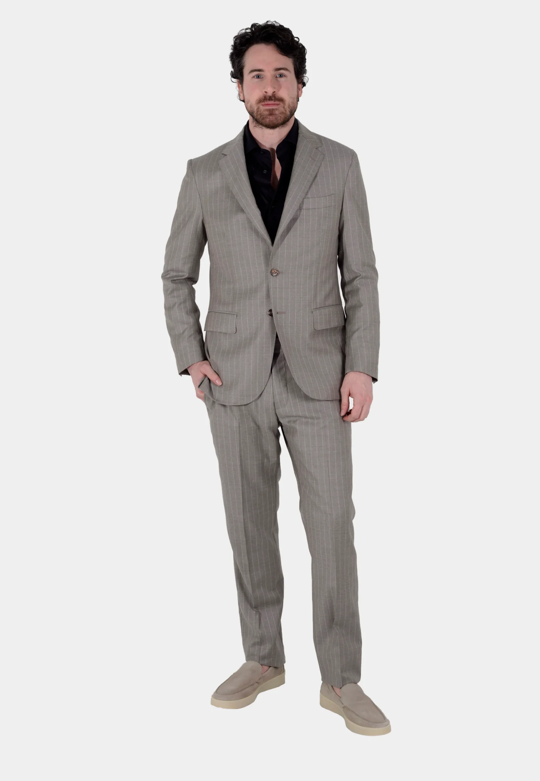 Traje de Hombre Café Rayas Lana B.