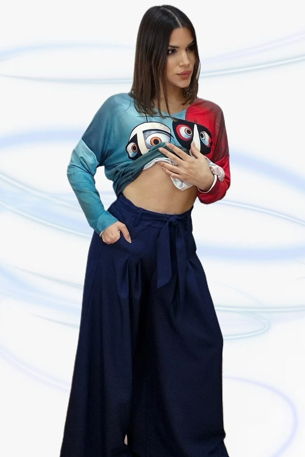 Pantalon cintura elastica Pinzas Azul