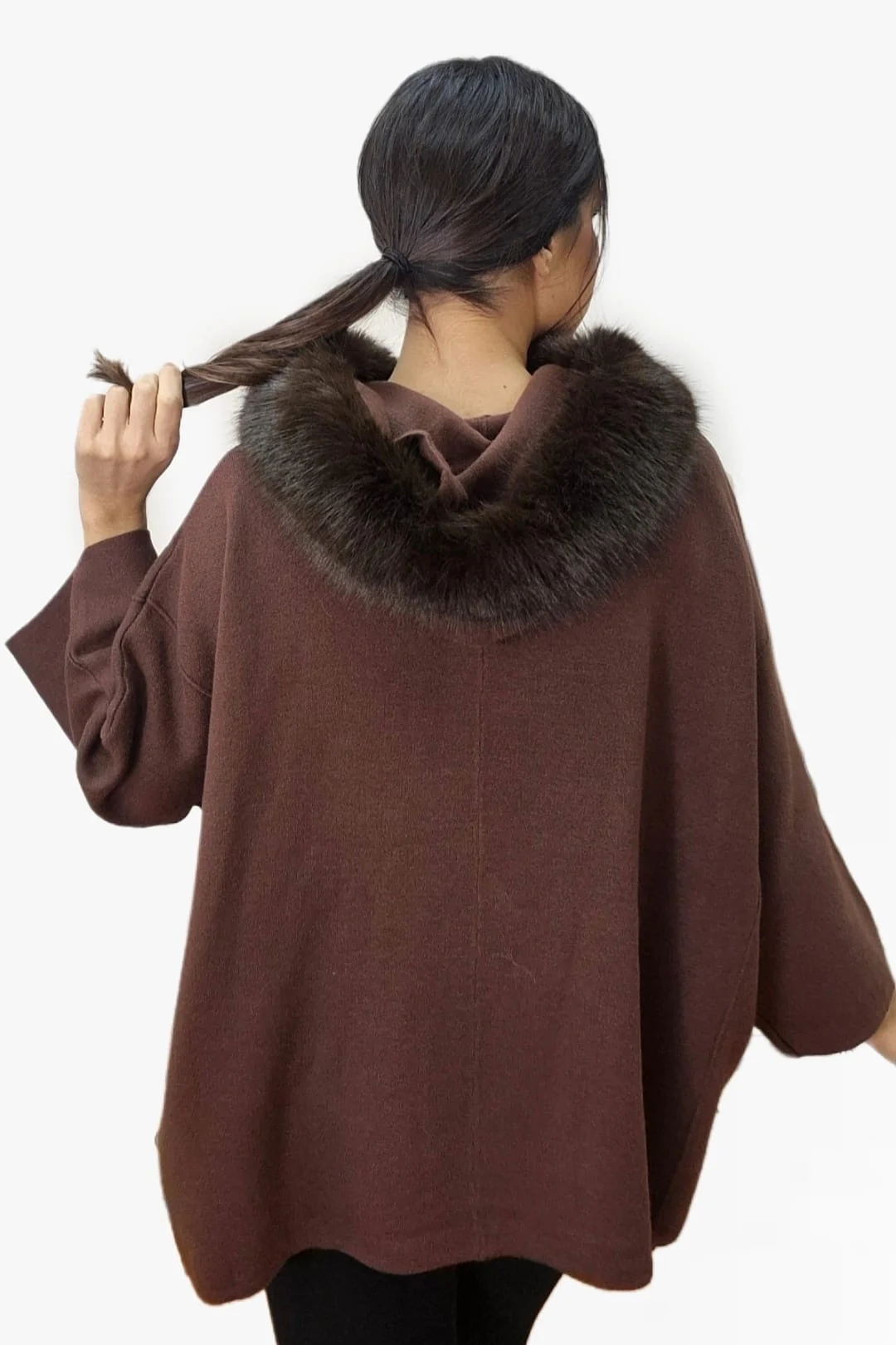 Chaqueta Capucha Pompón Marrón - Imagen 3