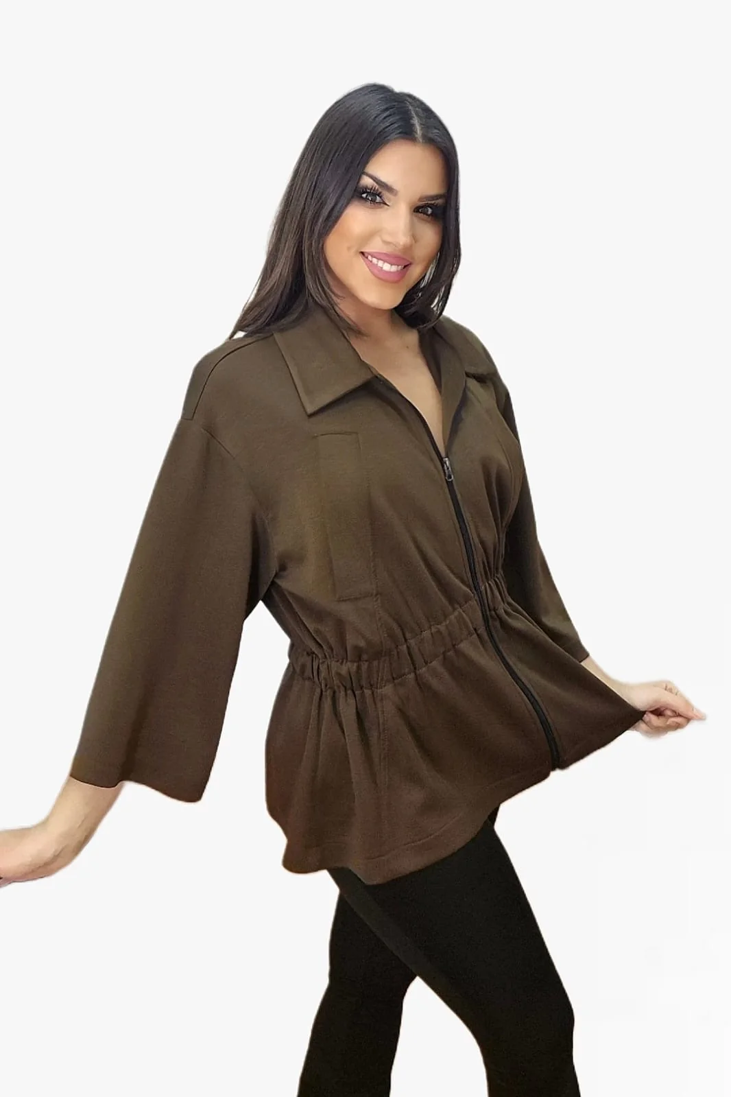 Chaqueta Punto Cremalleras Marrón - Imagen 3