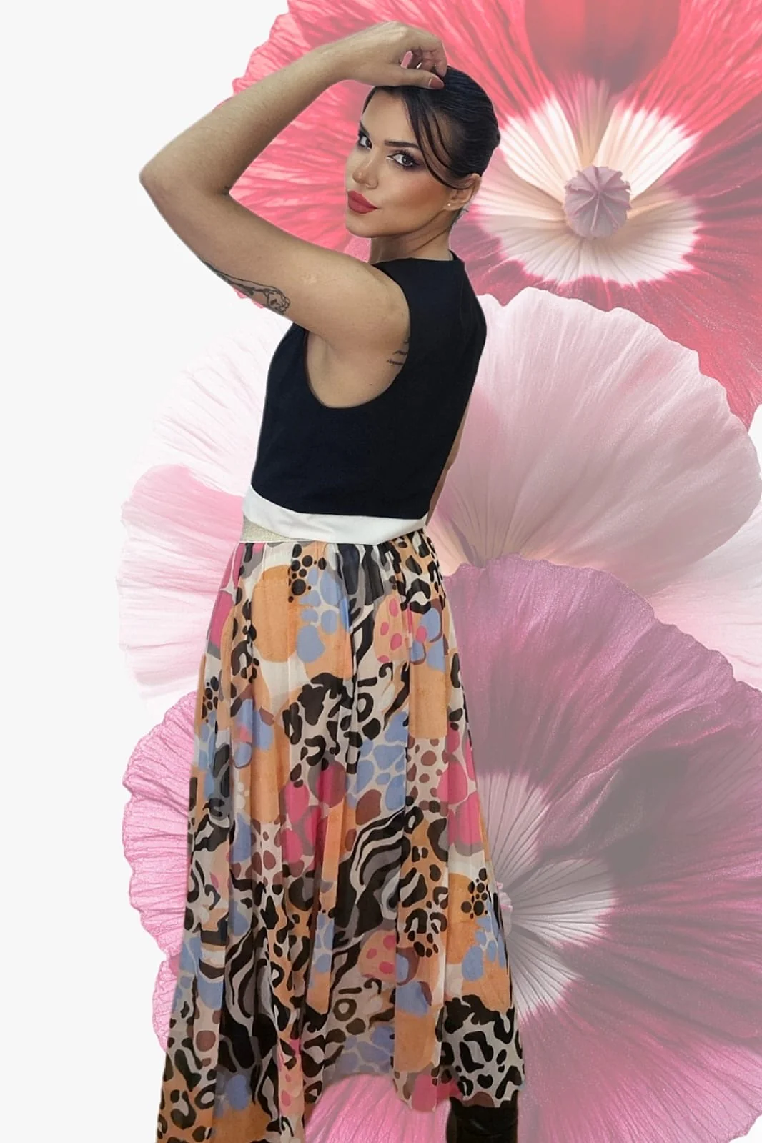 Falda Tul Animal Print Beige