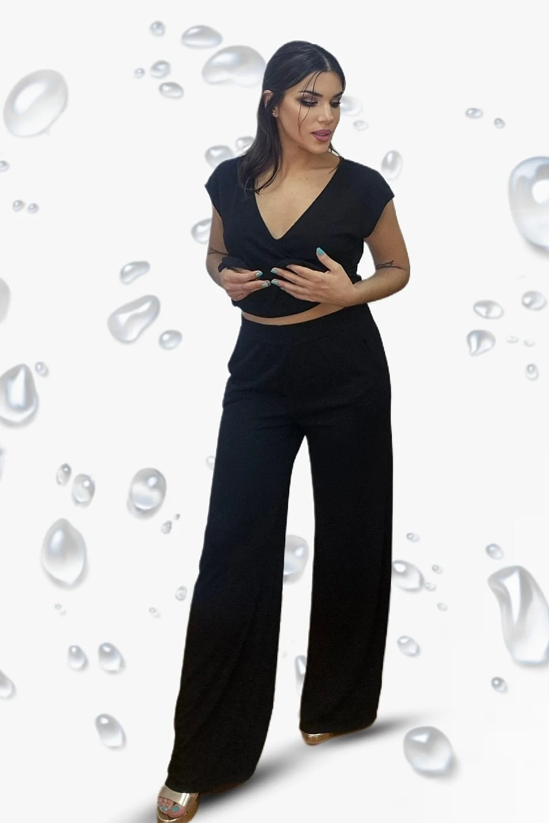 Pantalon Fluido Bolsillos Negro