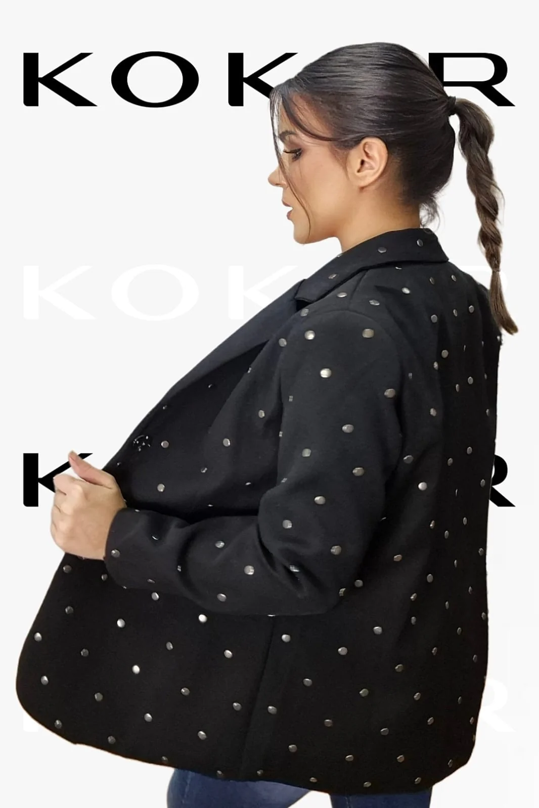 Blazer Solapas Tachuelas Negra - Imagen 4