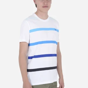Camiseta Blanca Con Franjas En Tonos Azules  Hombre H&B