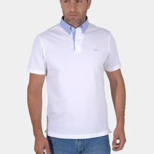 Camisa Polo Blanca Cuello Celeste H&B
