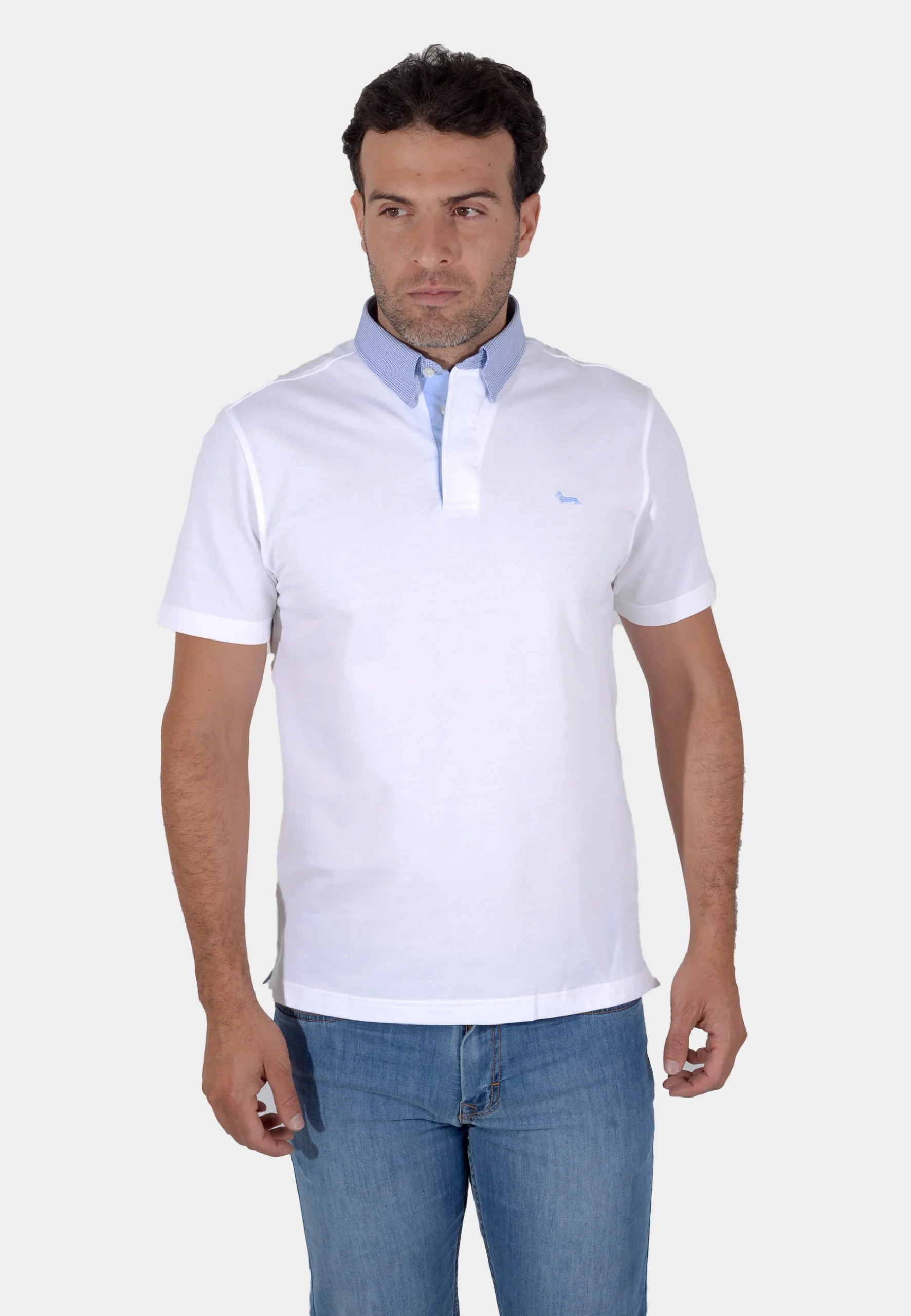 Camisa Polo Blanca Cuello Celeste H&B