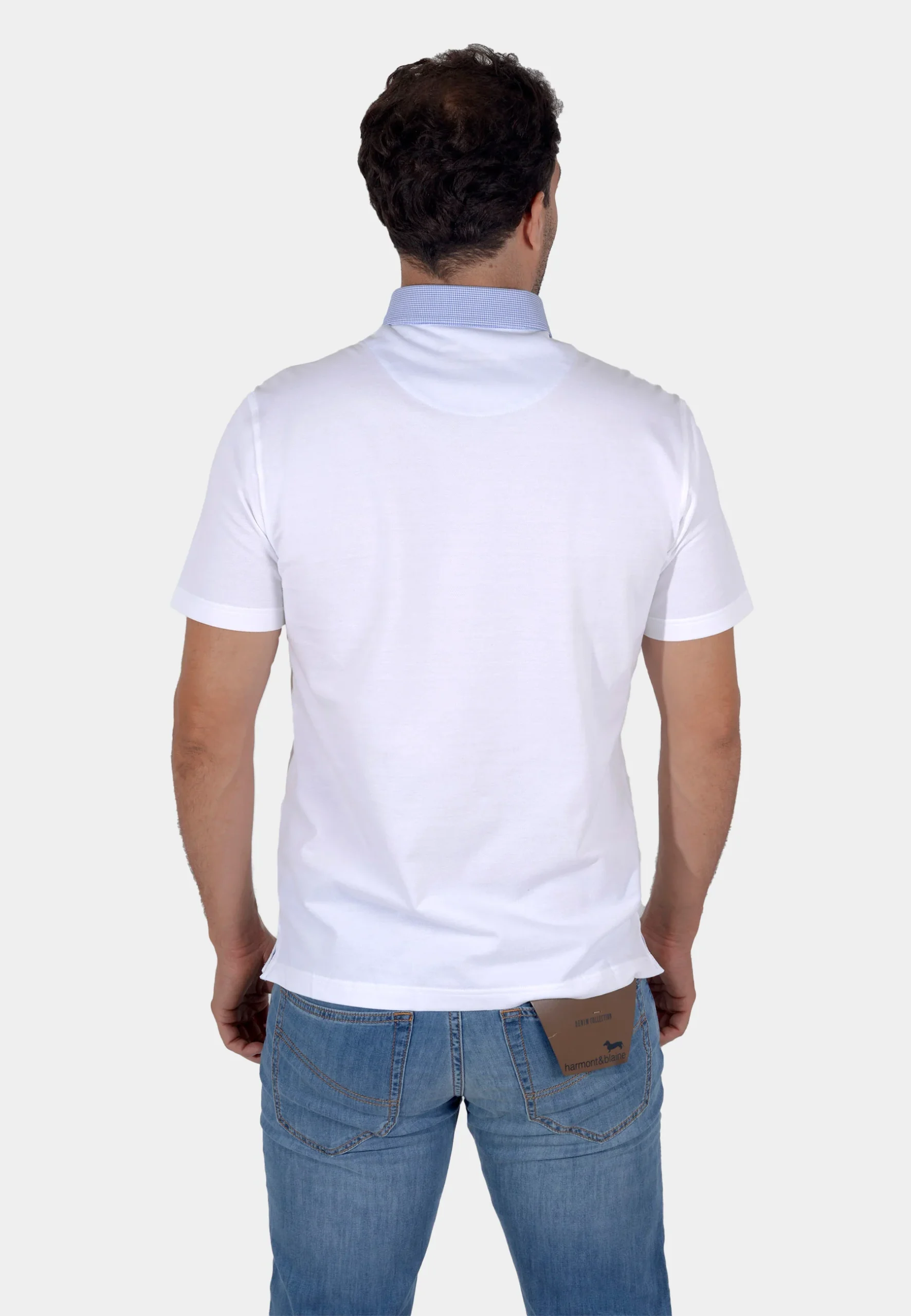 Camisa Polo Blanca Cuello Celeste H&B - Imagen 3