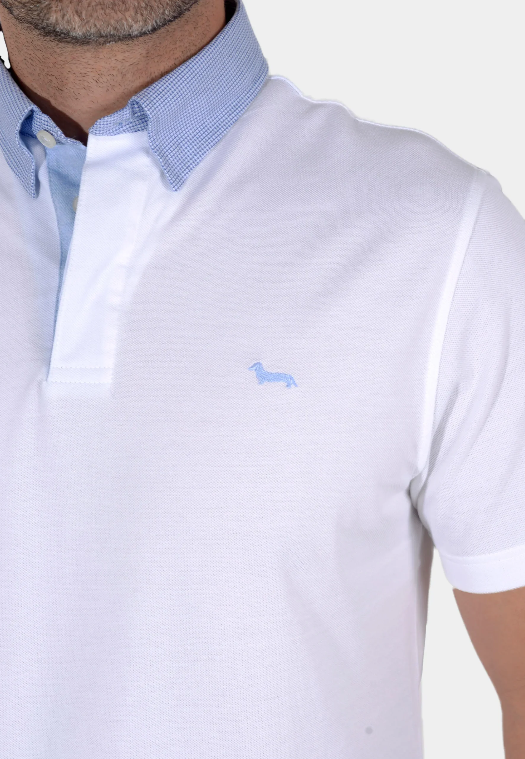Camisa Polo Blanca Cuello Celeste H&B - Imagen 4