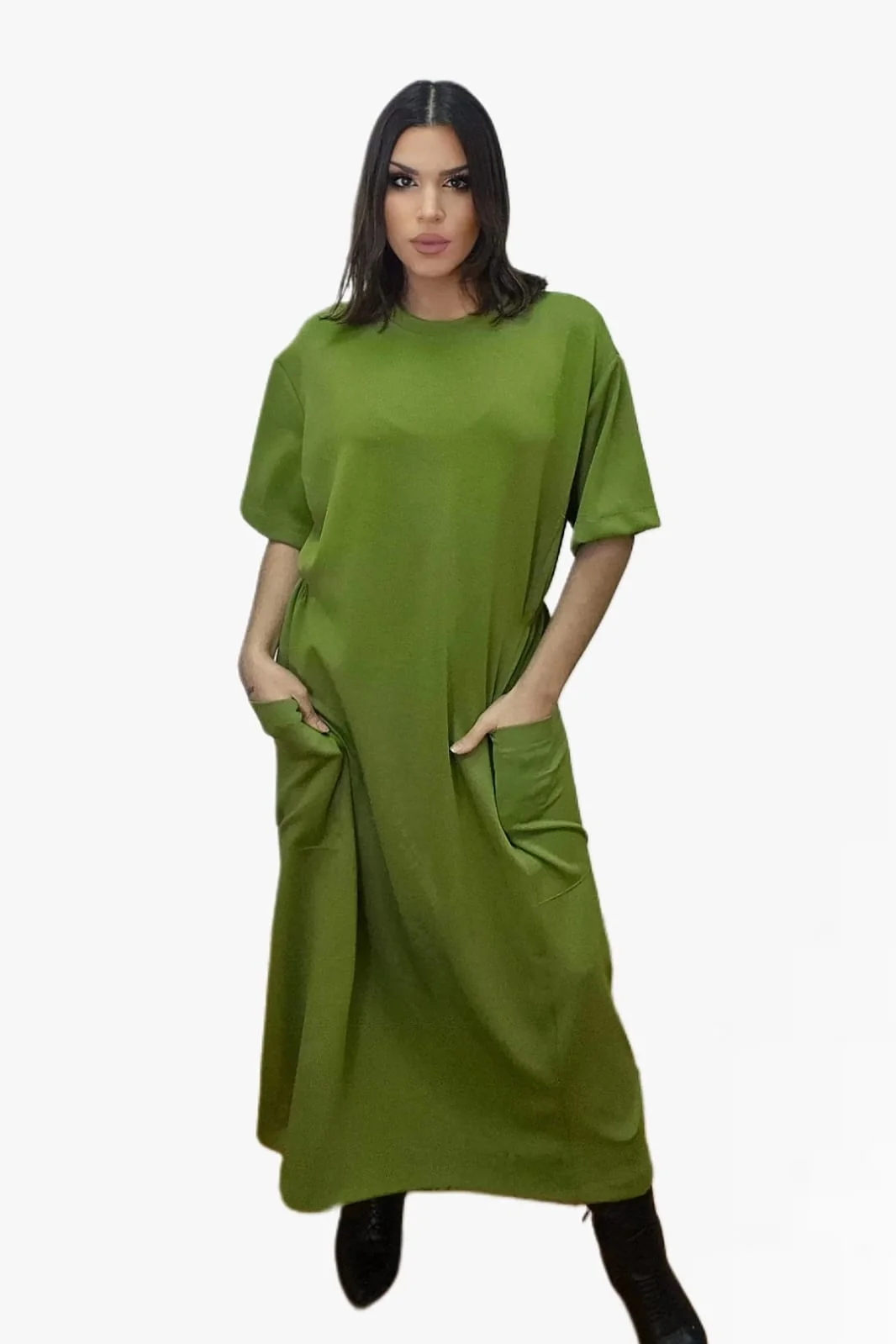 Vestido Bolsillos Engomado Verde - Imagen 4