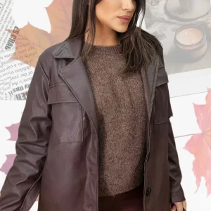 Chaqueta Polipiel Cinturón Marrón