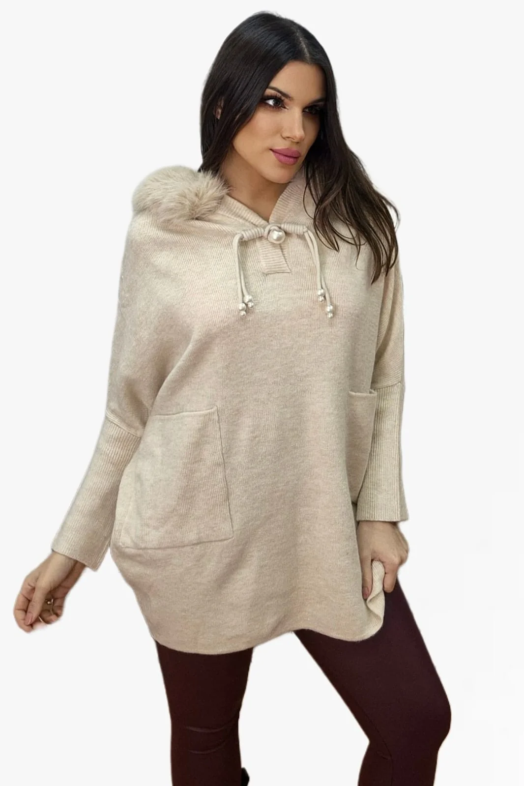Jersey Capucha Pelo Beige - Imagen 3