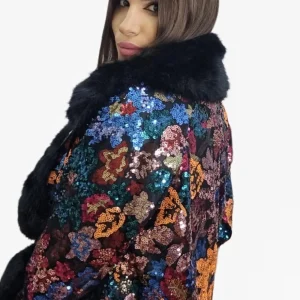 Abrigo Peluche Lentejuela Negro