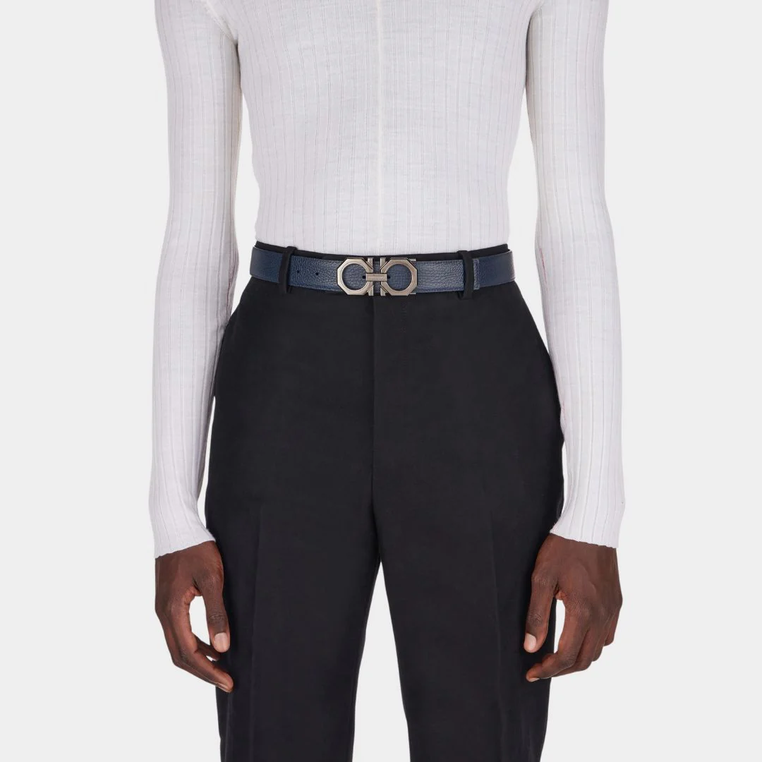 Cinturón Hebilla Gancini Negro en Cuero S.F. - Imagen 3