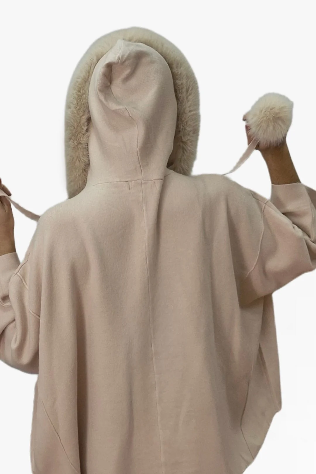 Chaqueta Capucha Pompón Beige - Imagen 6