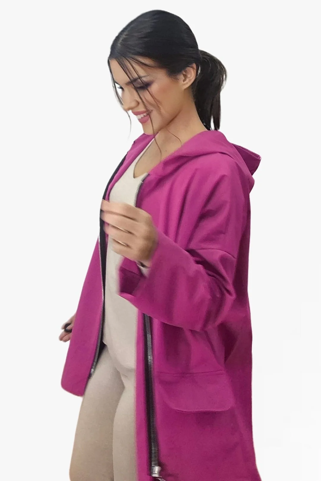 Trenca Capucha Bolsillos Fucsia - Imagen 3