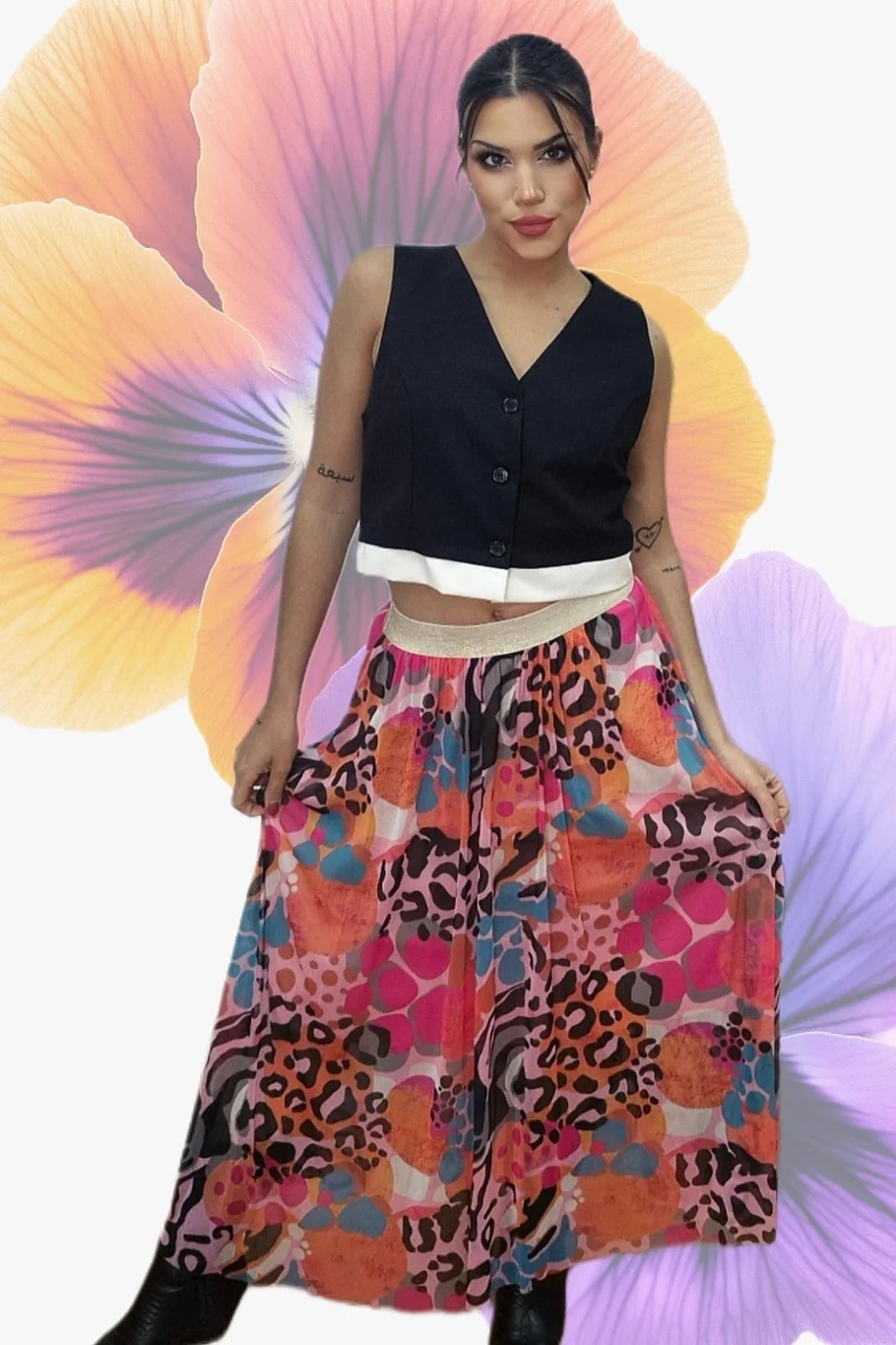 Falda Tul Animal Print Rosa