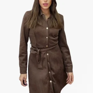 Vestido Abotonado Lazo Marrón