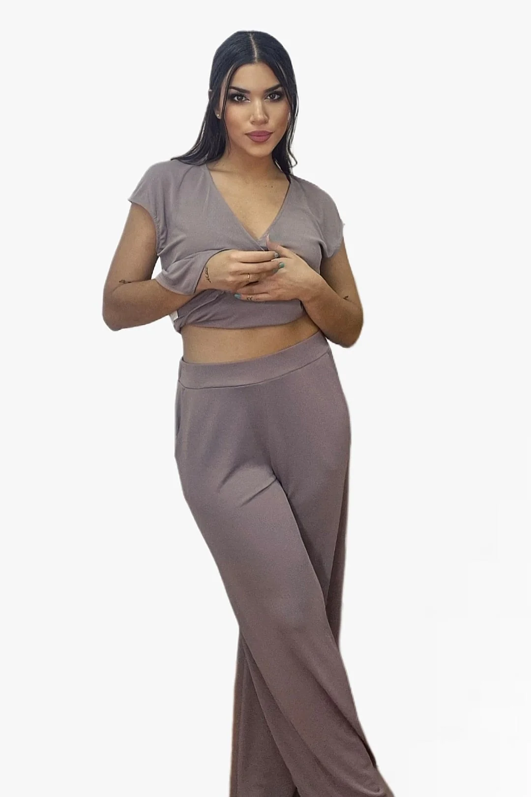 Camiseta Cruzada Broche Beige - Imagen 6