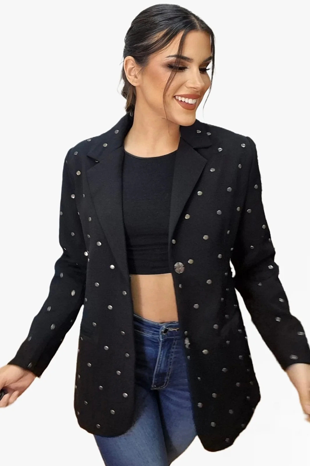 Blazer Solapas Tachuelas Negra