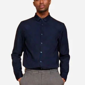 Camisa Azul Marino Manga Larga Hombre H&B