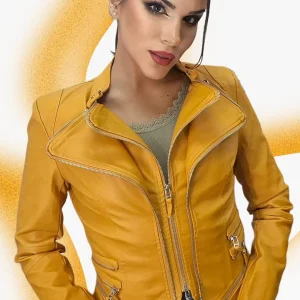 Biker Cremalleras Solapas Amarilla