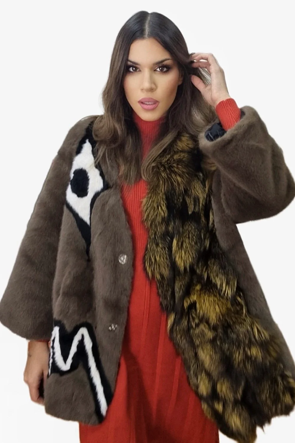 Abrigo Etnico Peluche Marr贸n