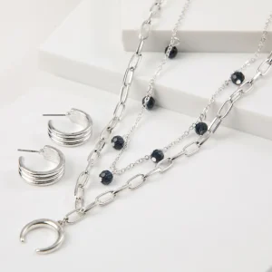 Set Collar Y Aros Adak Plateado Humana