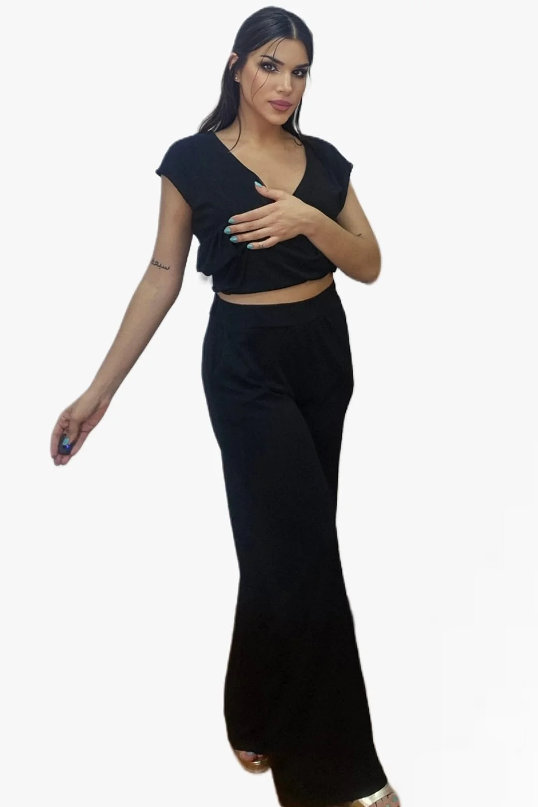 Pantalon Fluido Bolsillos Negro - Imagen 3