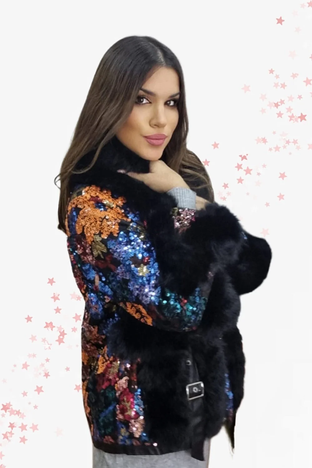 Abrigo Peluche Lentejuela Negro - Imagen 4