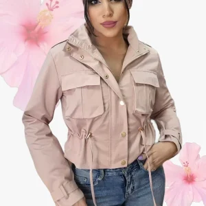 Chubasquero Corto Bolsillos Rosa