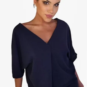 Camisa Escote Fluida Azul Marino