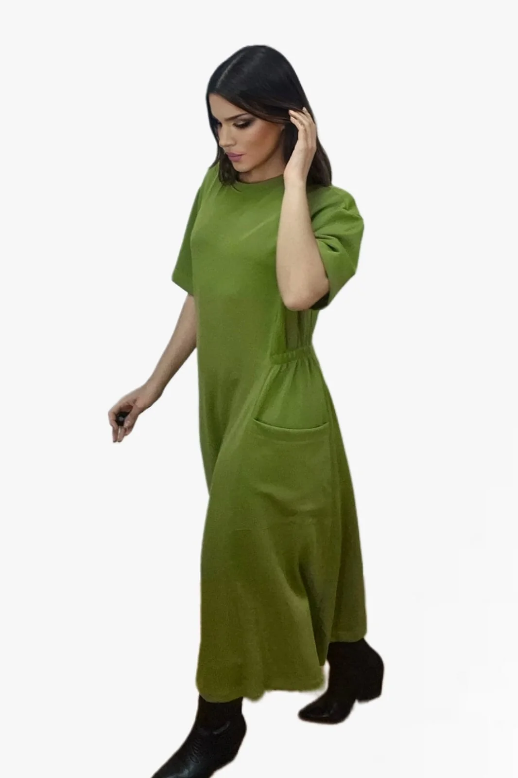 Vestido Bolsillos Engomado Verde - Imagen 5