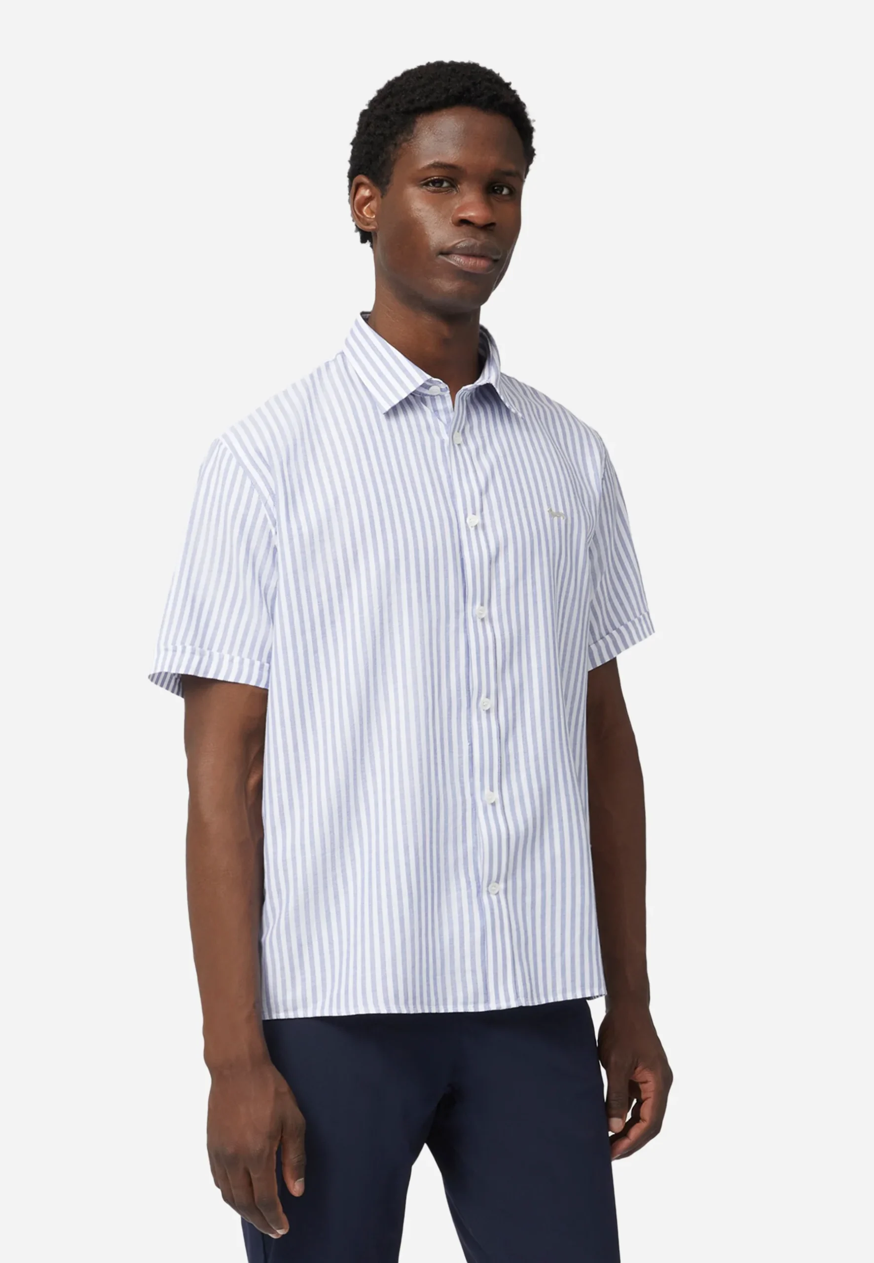 Camisa Hombre Manga Corta Rayas Azul/Blanco H&B