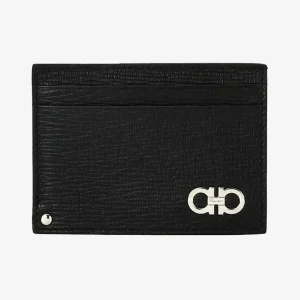 Tarjetero Gancini Negro/Rojo en Cuero