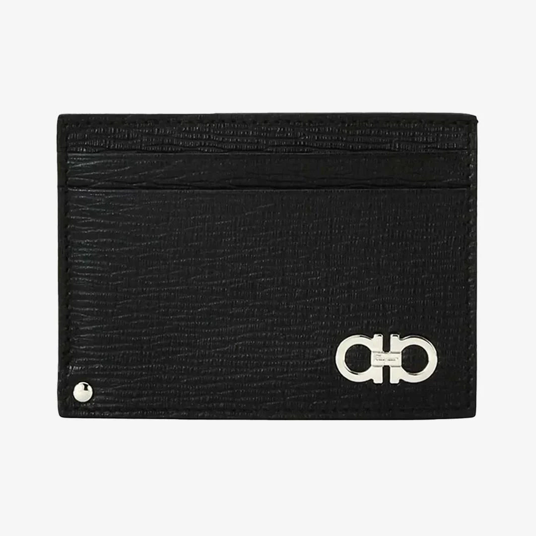 Tarjetero Gancini Negro/Rojo en Cuero