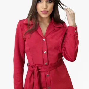 Vestido Abotonado Lazo Rojo