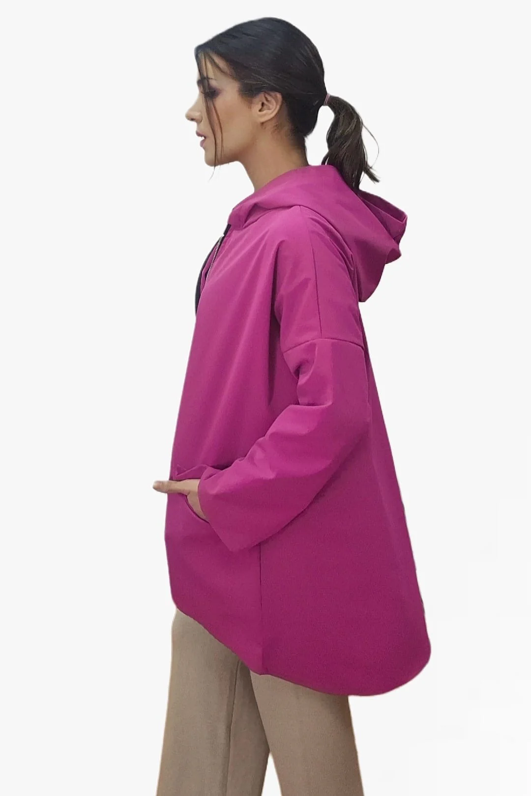 Trenca Capucha Bolsillos Fucsia - Imagen 5