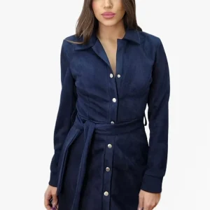 Vestido Abotonado Lazo Azul