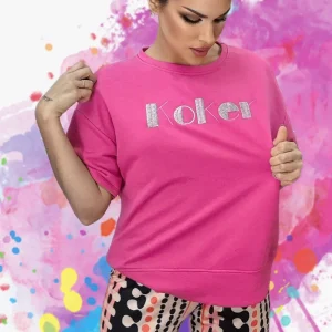 Camiseta Koker Bordado Fucsia