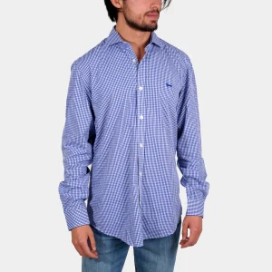 Camisa Hombre Cuadros Azul logo H&B