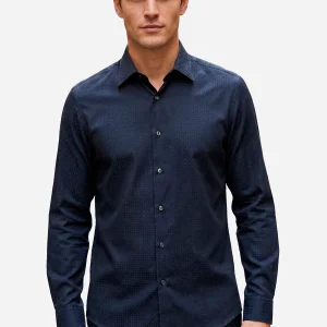 Camisa Azul Profundo con Micro Estampado Gancini S.F.