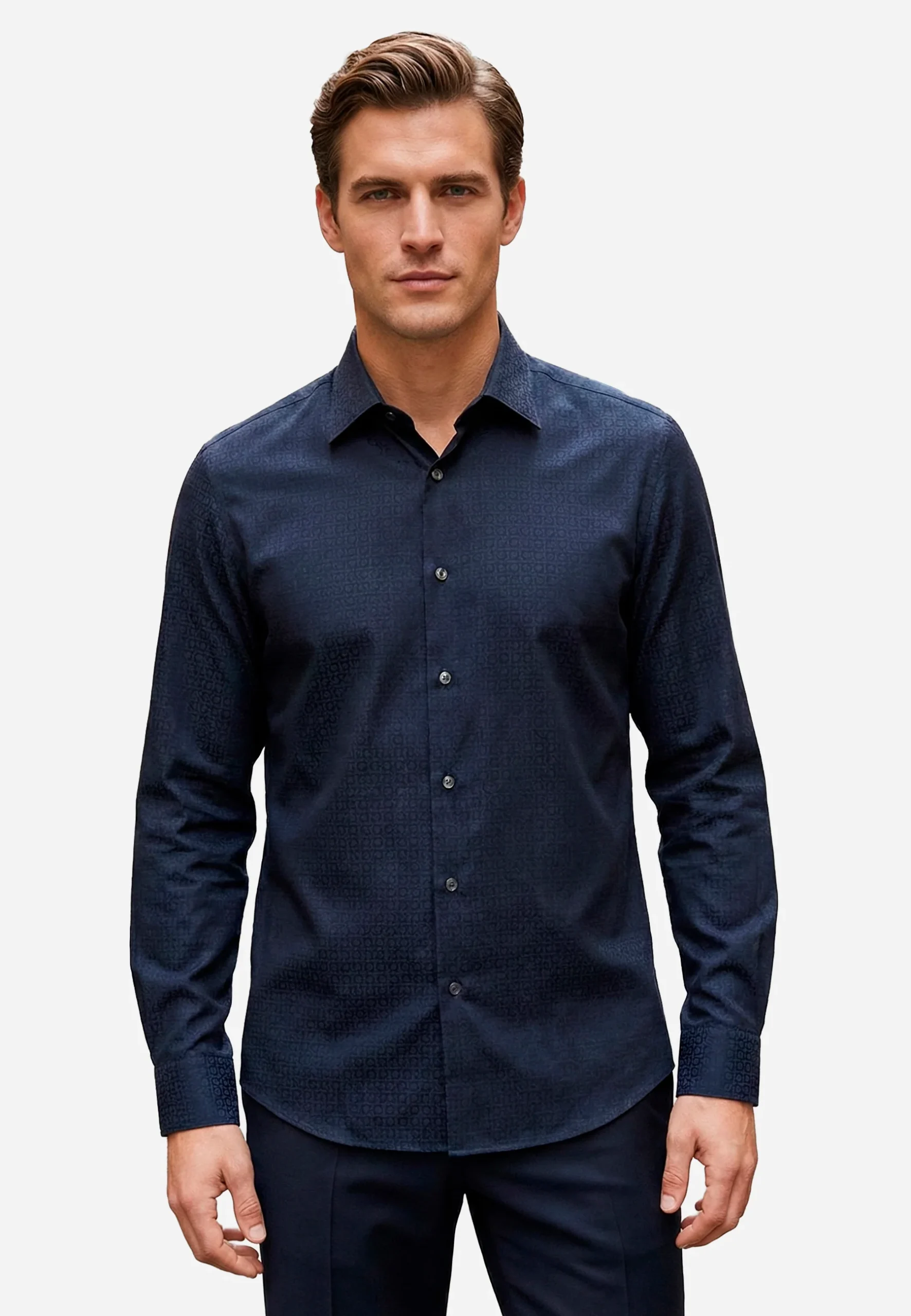 Camisa Azul Profundo con Micro Estampado Gancini S.F.