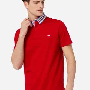 Camisa Polo Rojo Clásico con Cuello a Rayas H&B