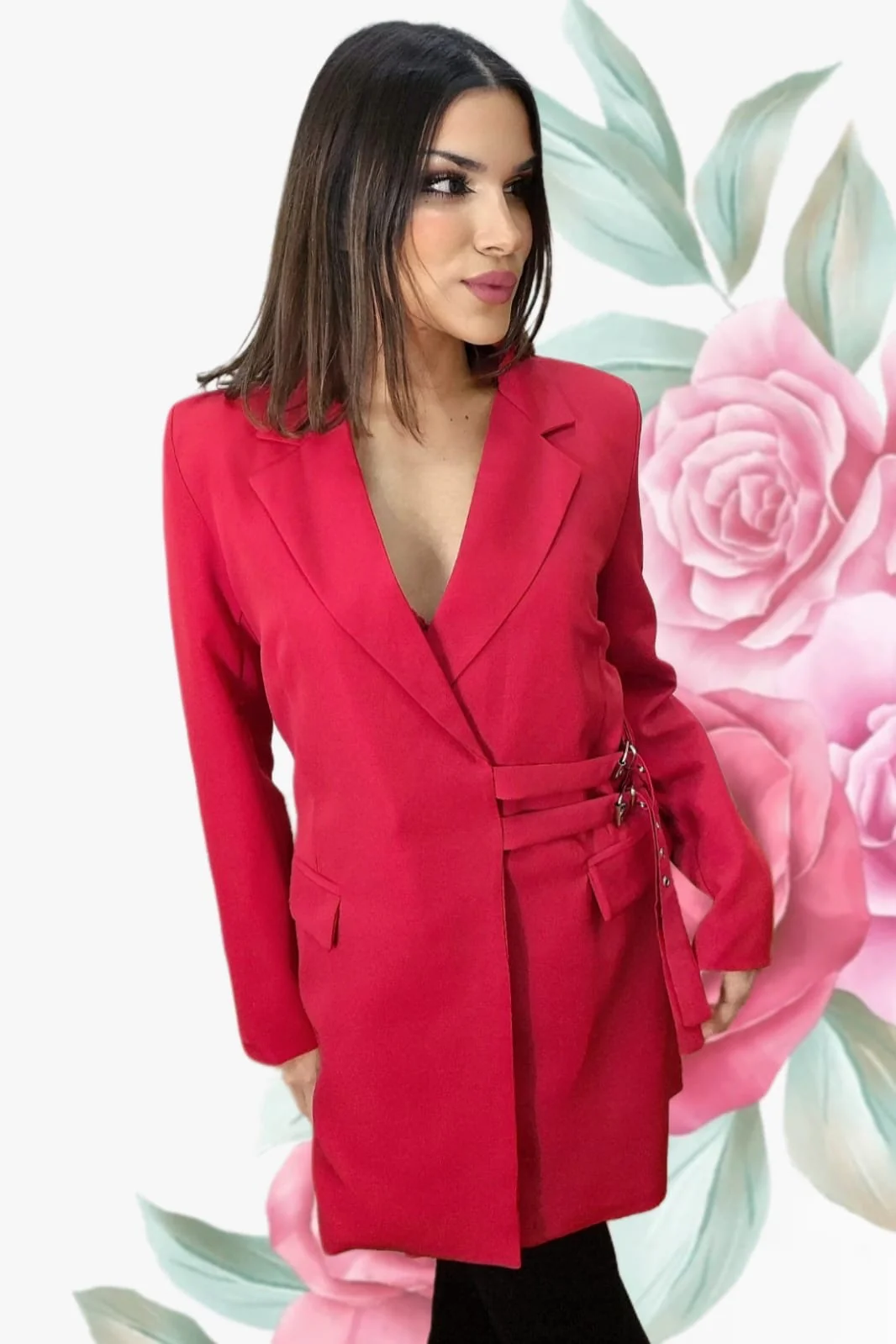 Blazer Cruzada Hebillas Roja