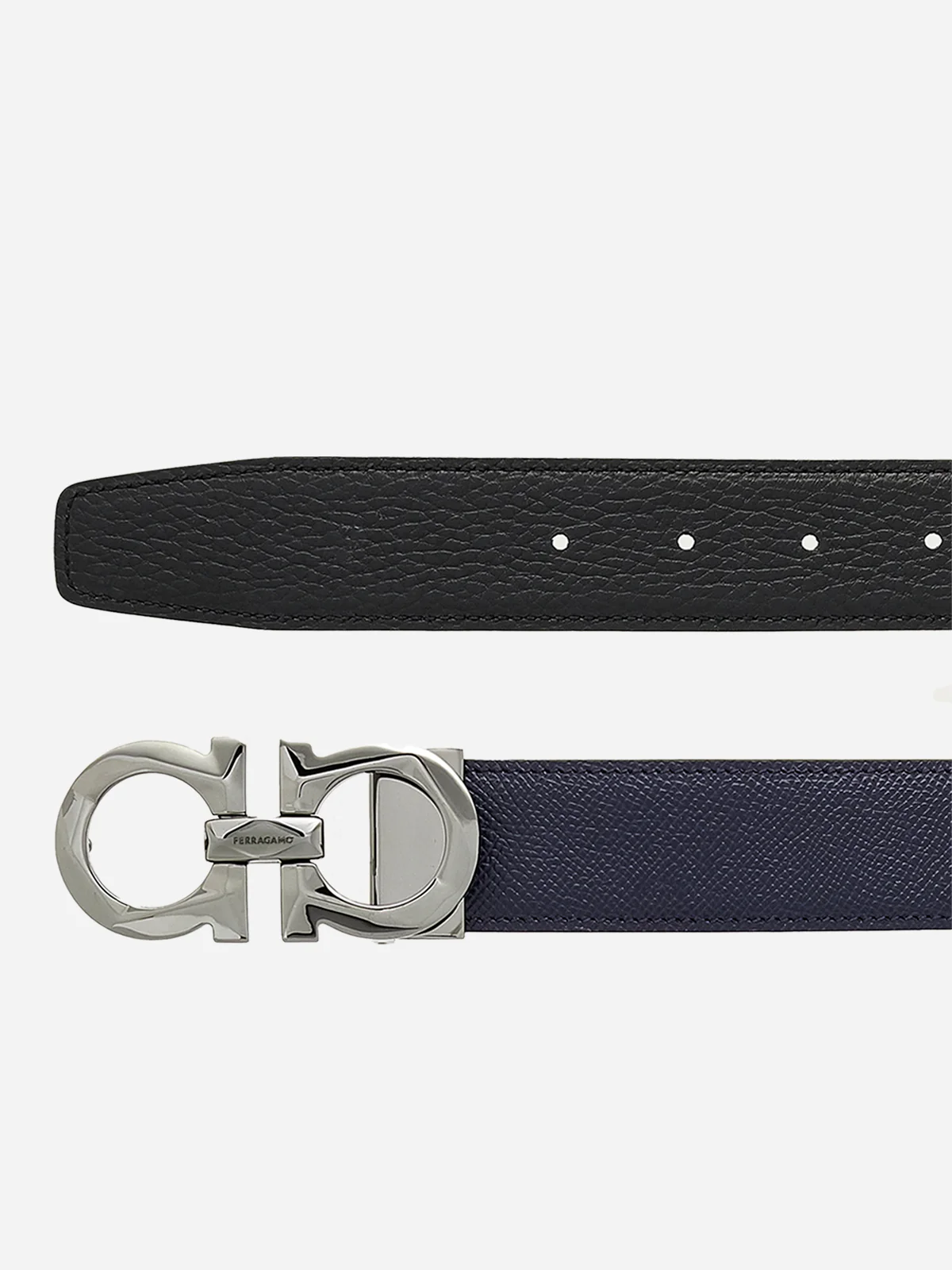 Cinturón Gancini Azul/Negro Reversible en Cuero