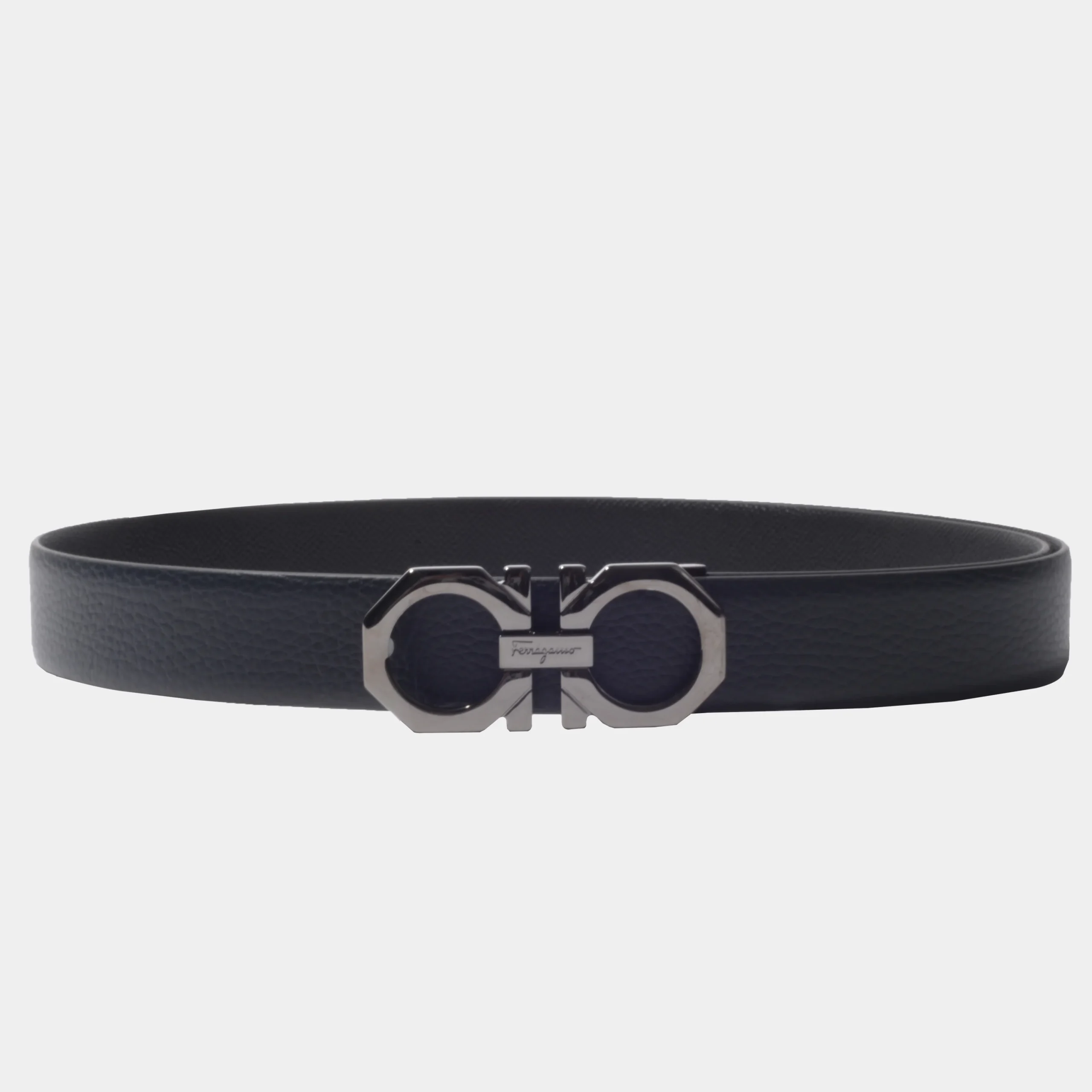 Cinturon Gancini Reversible Azul Oscuro/Negro S.F.