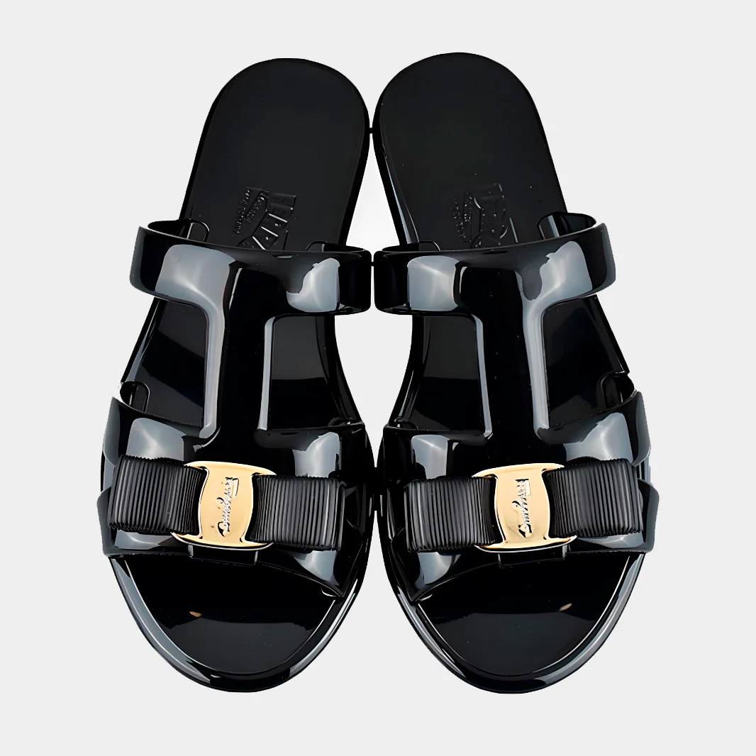 Sandalia Slide Negra Cuero S.F. - Imagen 3