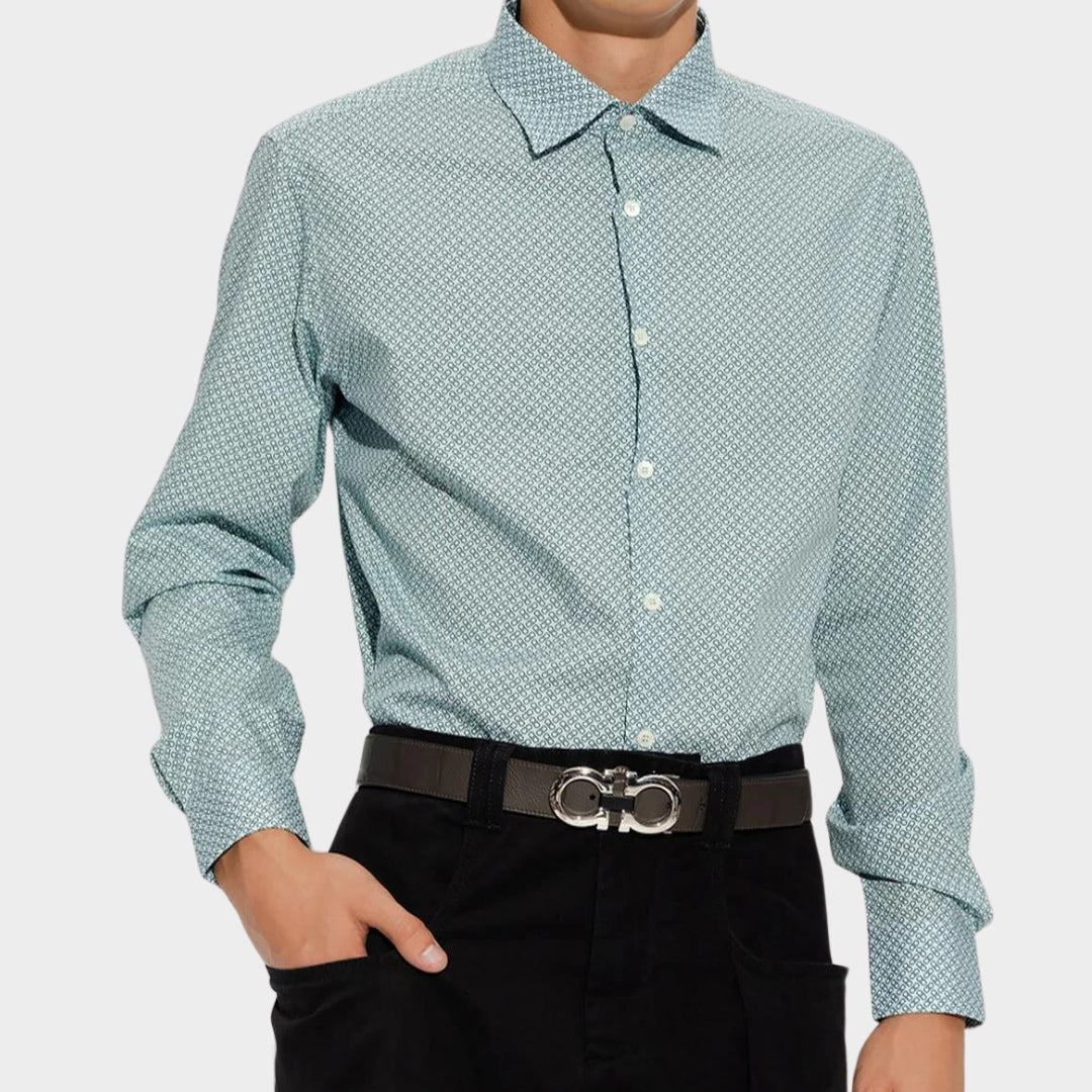 Camisa Hombre Azul Estampado Gancini S.F.